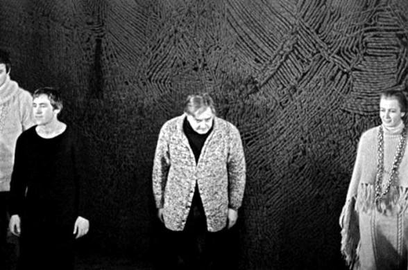 Смехов, Высоцкий, Любимов и Демидова на ген репи Гамлета, Театр на Таганке, 19.11.1971